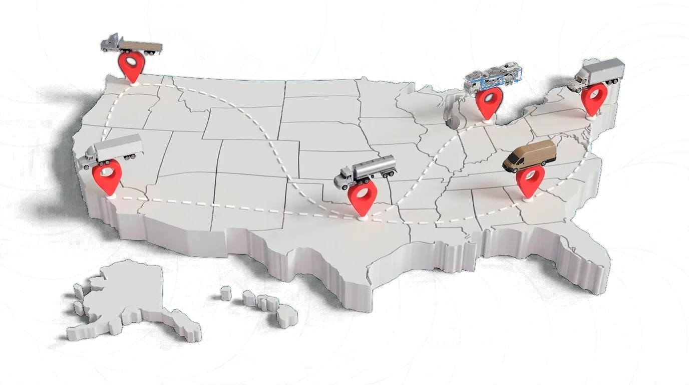 Map of the United States showing Fleetra truck listings nationwide